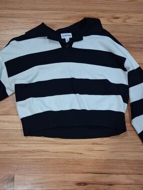 The Deep Black & White Striped Cropped Sweater